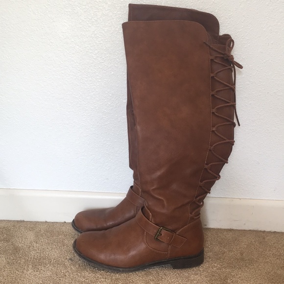 JustFab Shoes - JustFab • Tan Wide Calf Boots